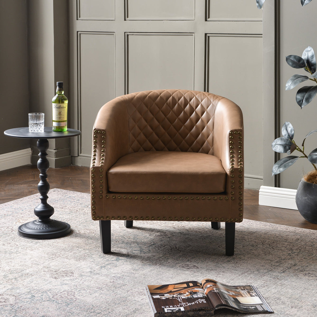 Louis Faux Leather Tufted Club Chair