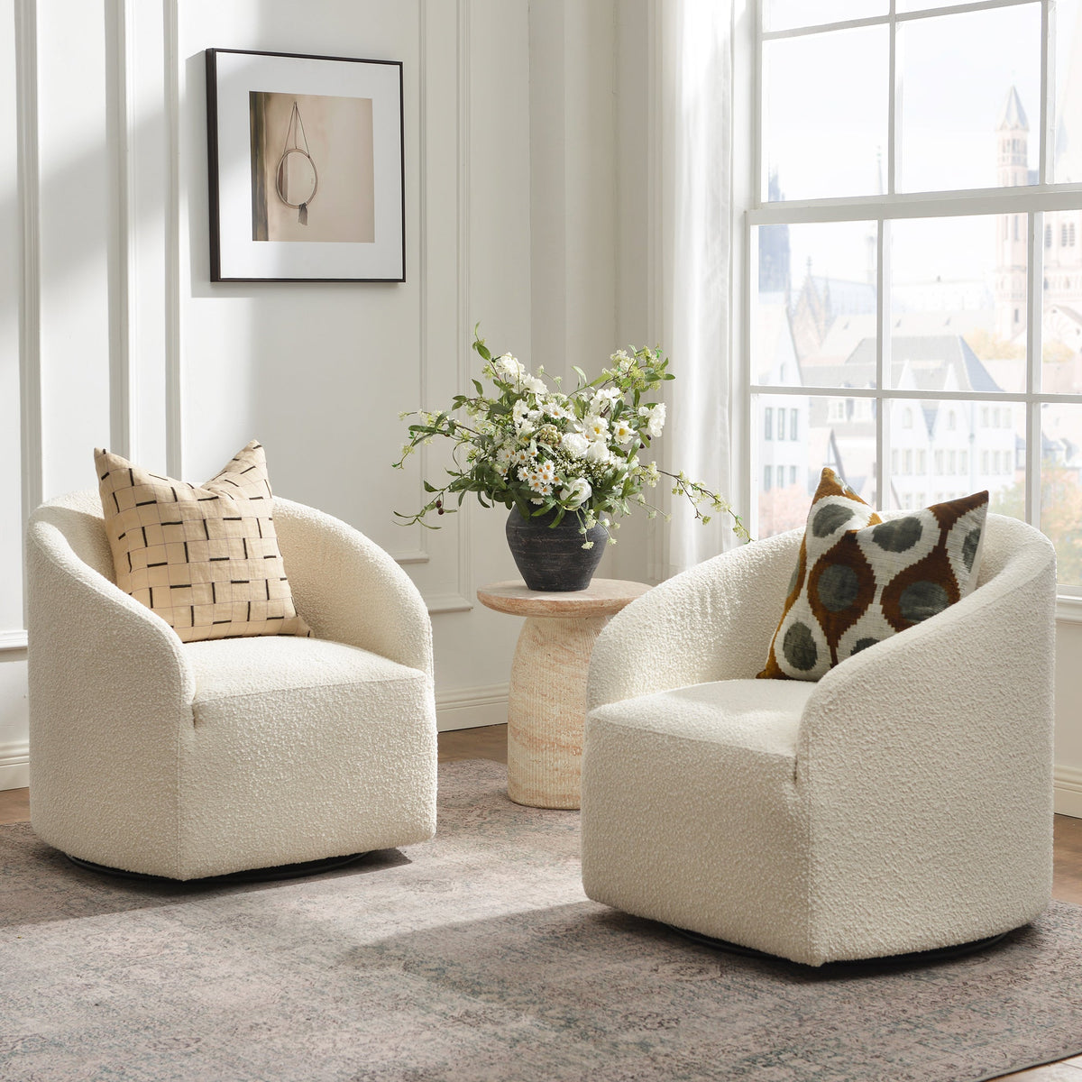 Susie Premium Bouclé Swivel Barrel Chair