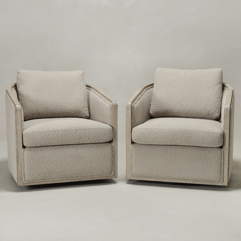 Claude Bouclé Swivel Barrel Chair