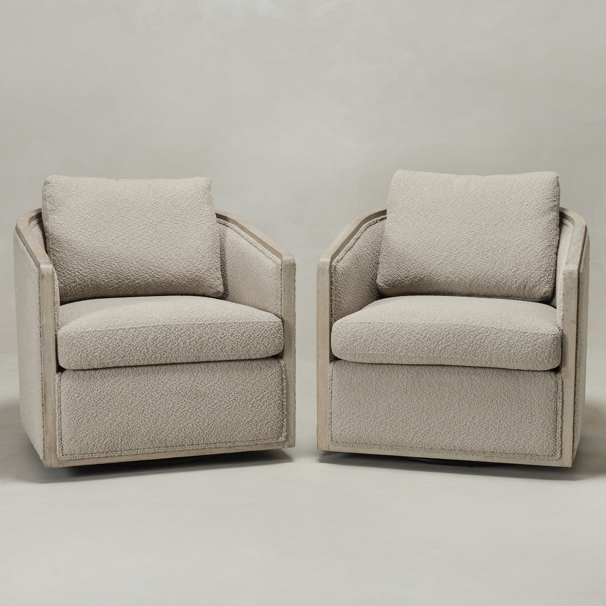 Claude Bouclé Swivel Barrel Chair
