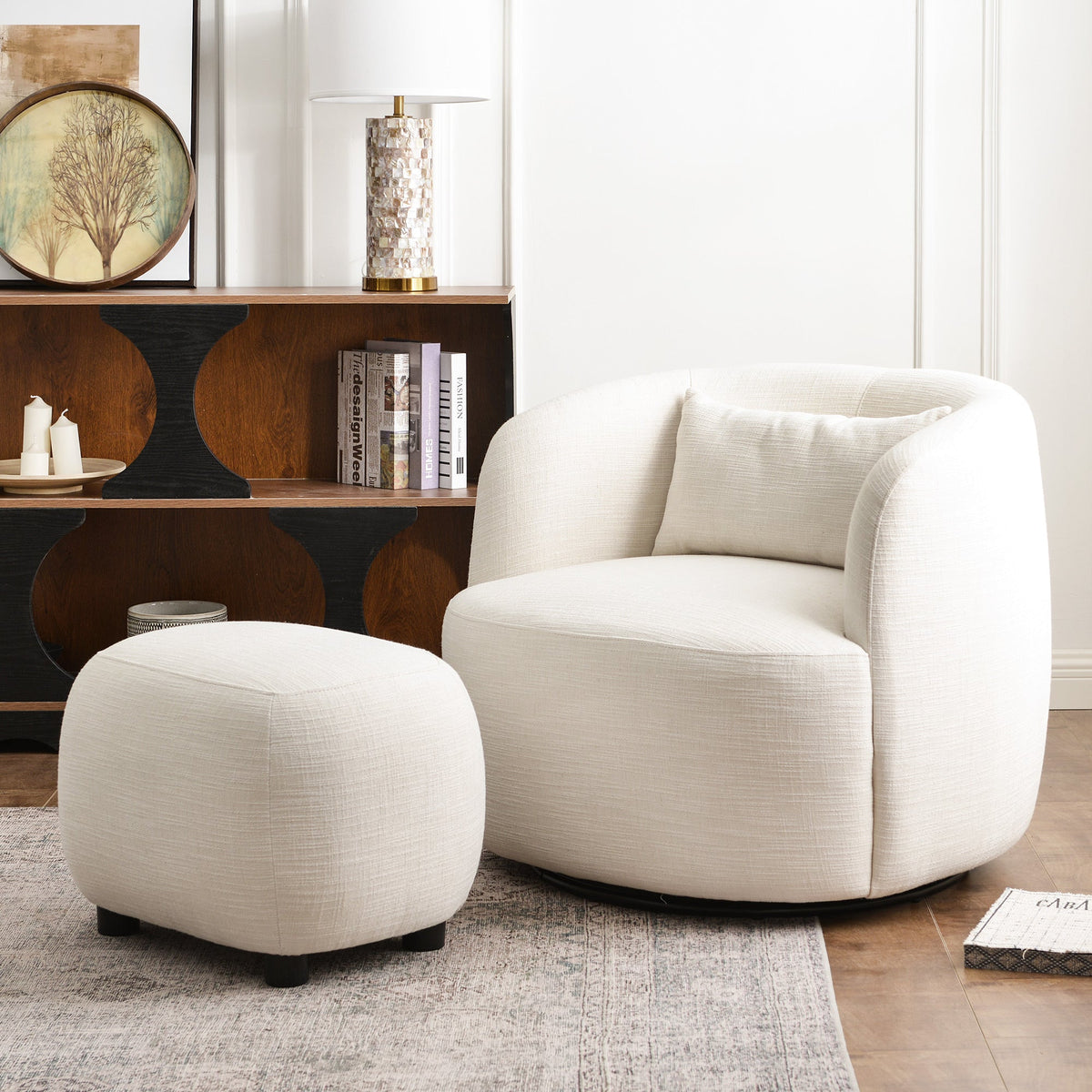 Ashlie Linen Swivel Barrel Chair
