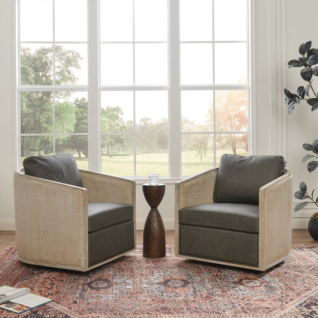 Claude Premium Leather Swivel Cane Chair