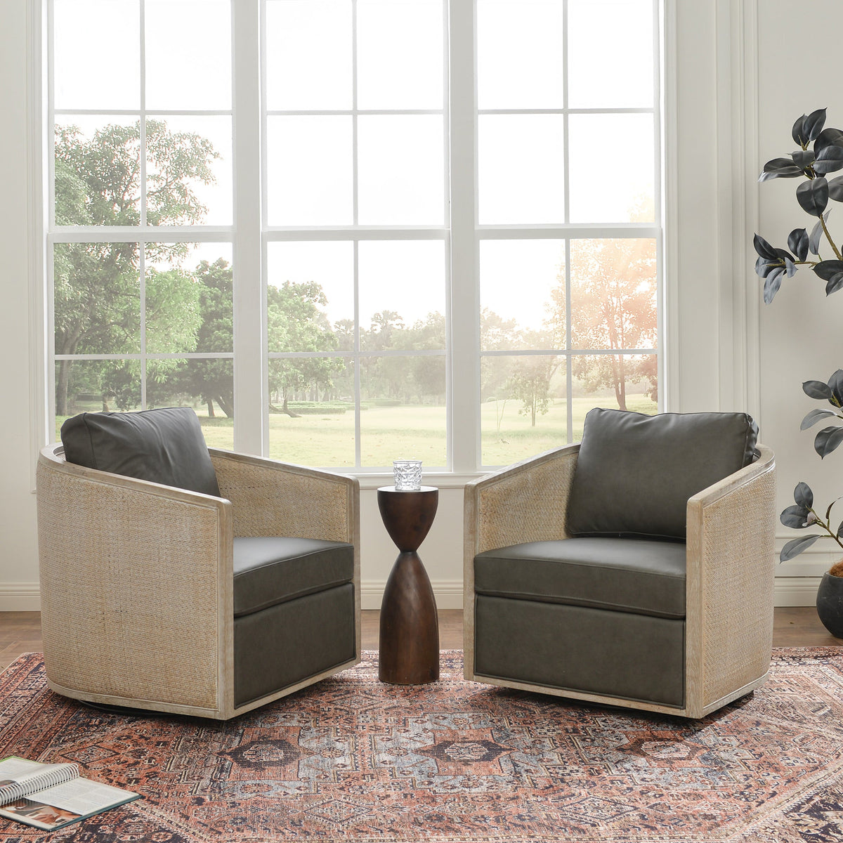 Claude Premium Leather Swivel Cane Chair