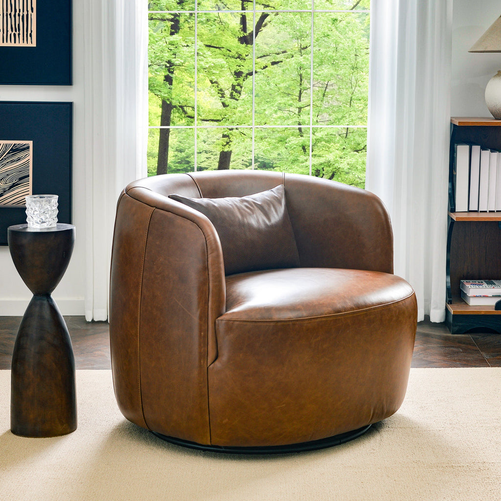 Ashlie Leather Swivel Barrel Chair