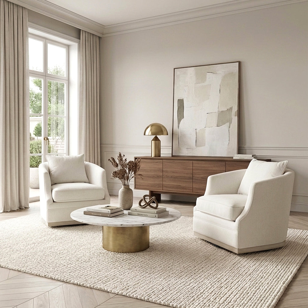 Minerva Linen Swivel Barrel Chair