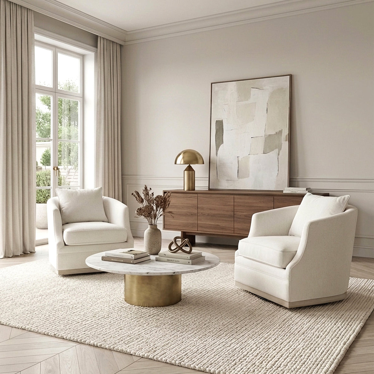 Minerva Linen Swivel Barrel Chair
