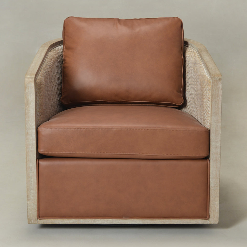 Claude Premium Leather Swivel Cane Chair