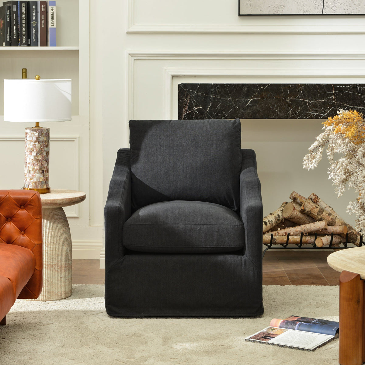Charles Slipcover Swivel Barrel Chair