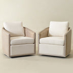 Claude Linen Swivel Cane Chair