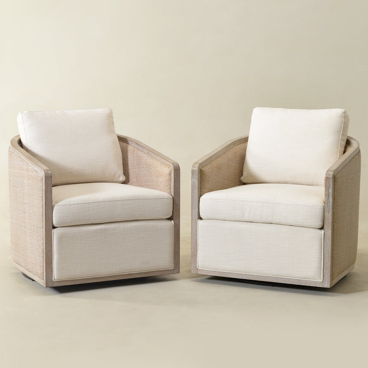 Claude Linen Swivel Cane Chair