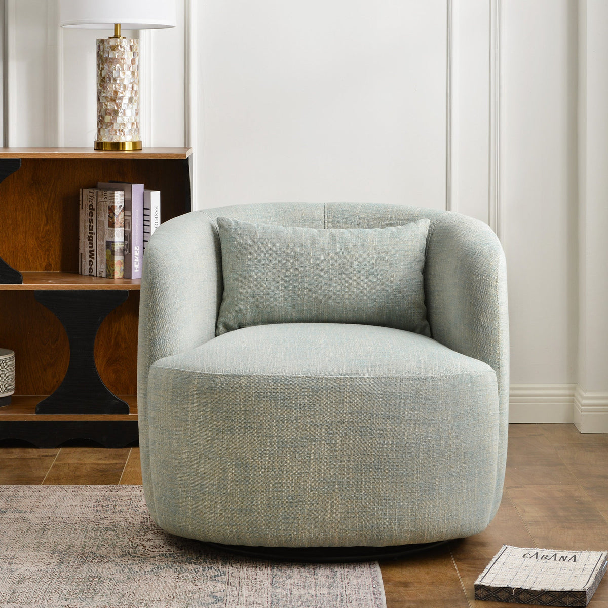 Ashlie Linen Swivel Barrel Chair