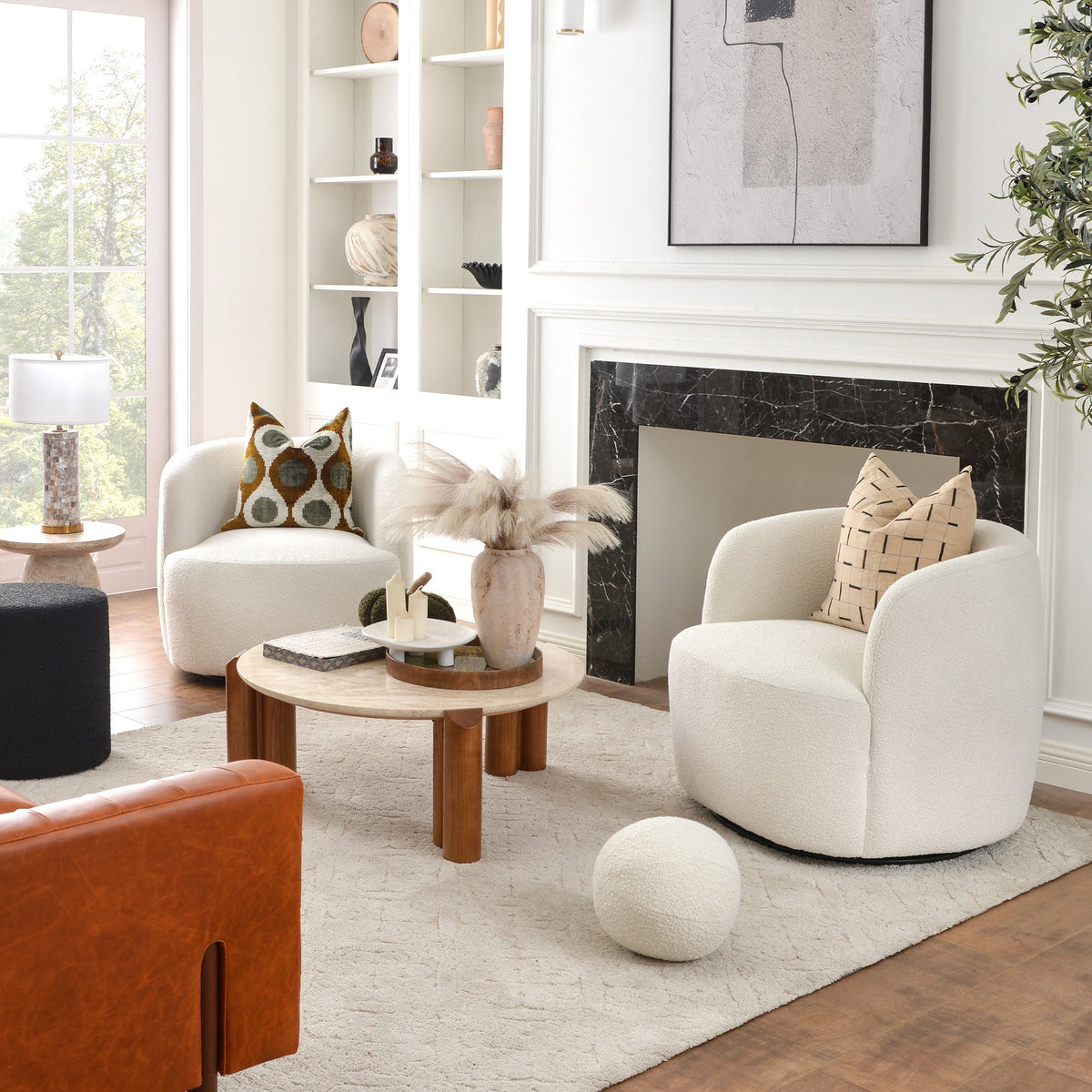 Ashlie Bouclé Swivel Barrel Chair