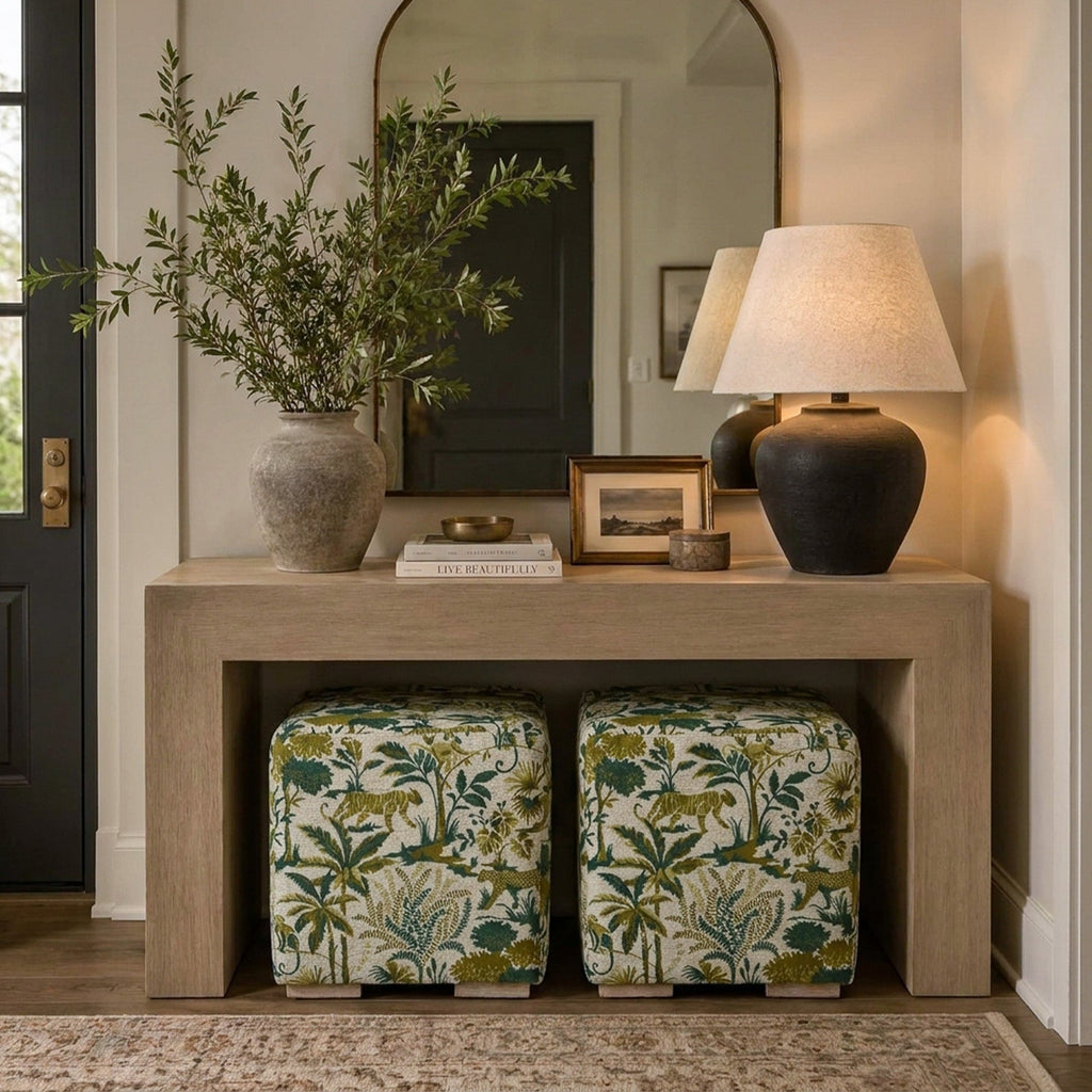 Teratect Exclusive | Ida Embroidered Fabric Square Ottoman
