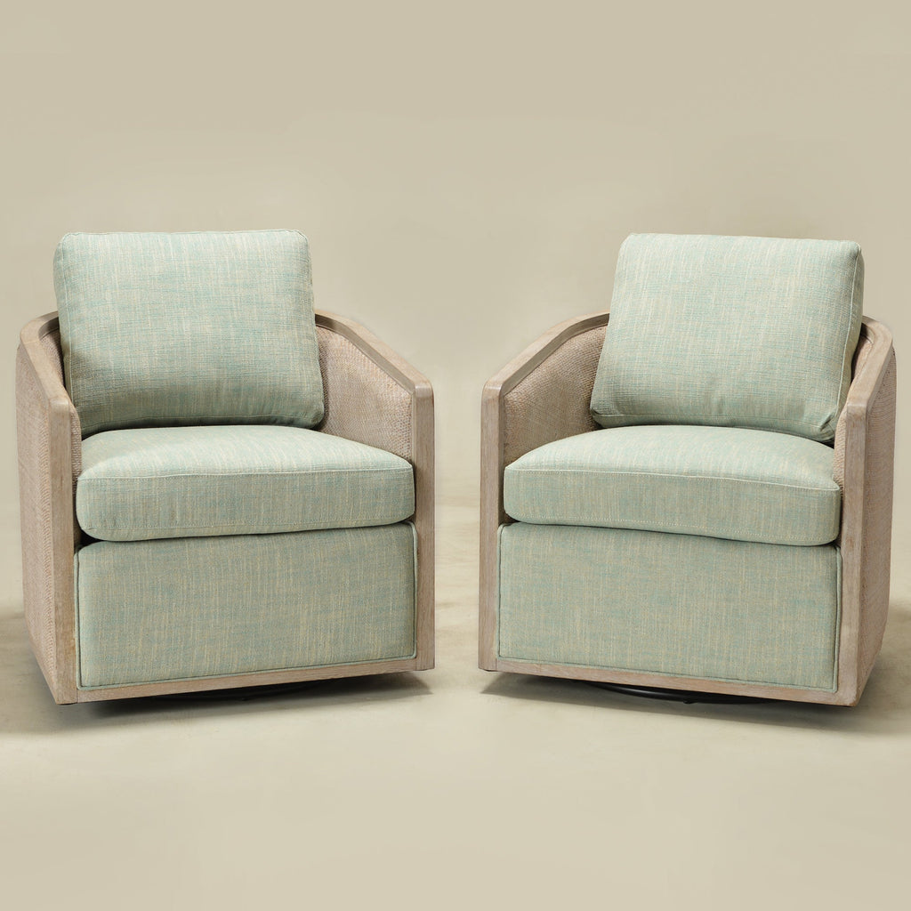 Claude Linen Swivel Cane Chair