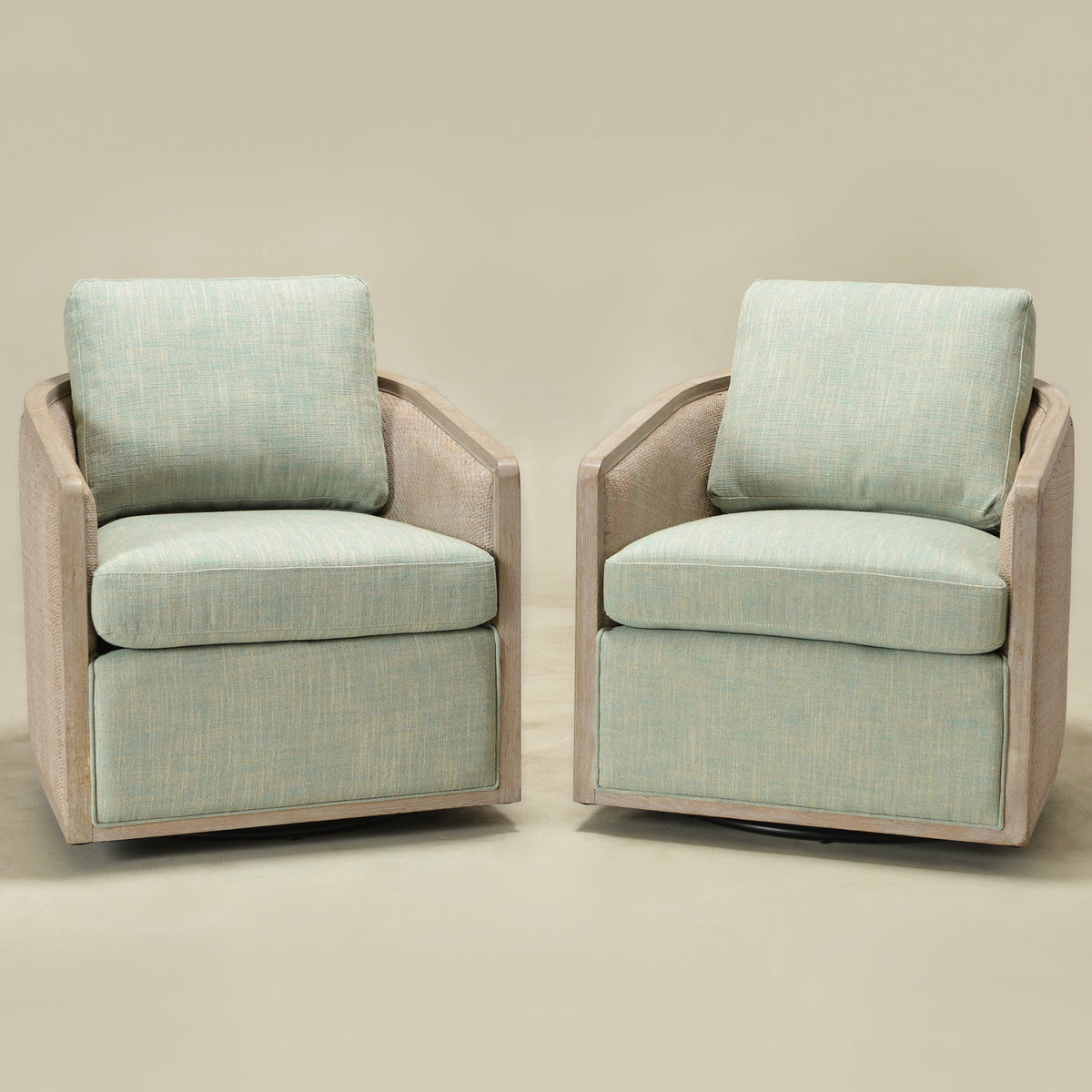 Claude Linen Swivel Cane Chair