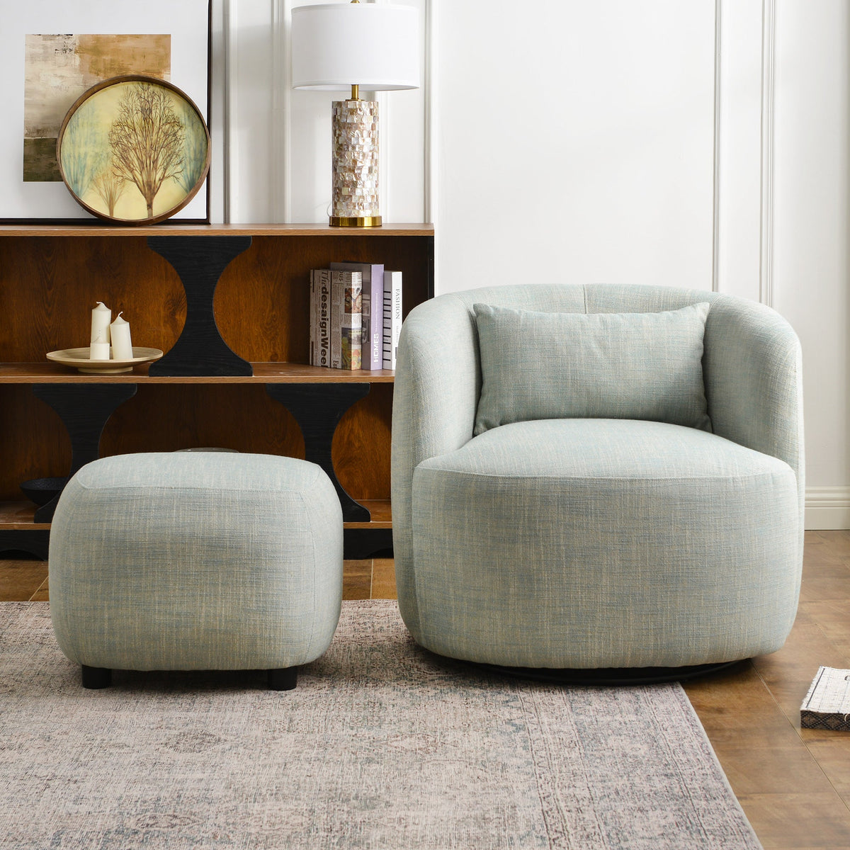 Ashlie Linen Swivel Barrel Chair