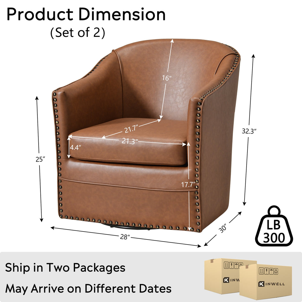Lawton Faux Leather Tufted Swivel Barrel Chair