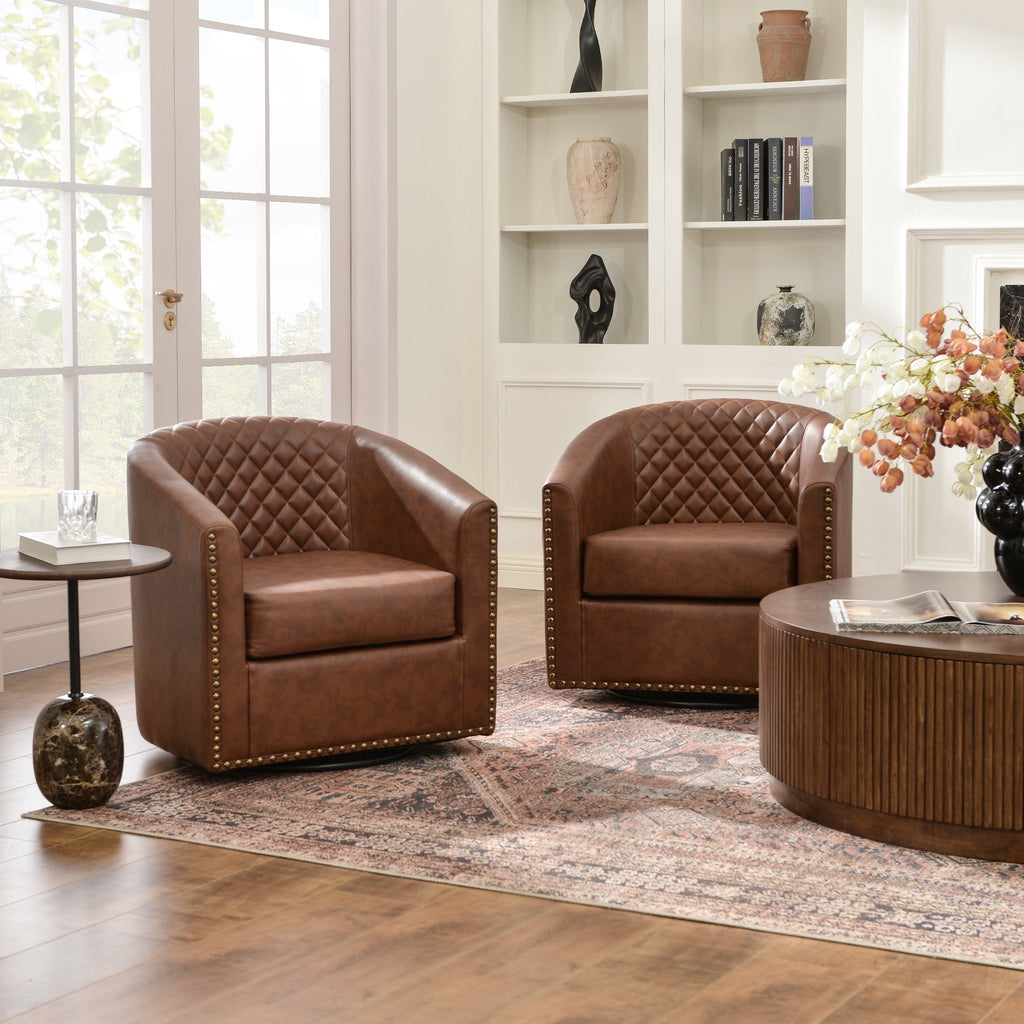 Logan Faux Leather Tufted Swivel Club Chair