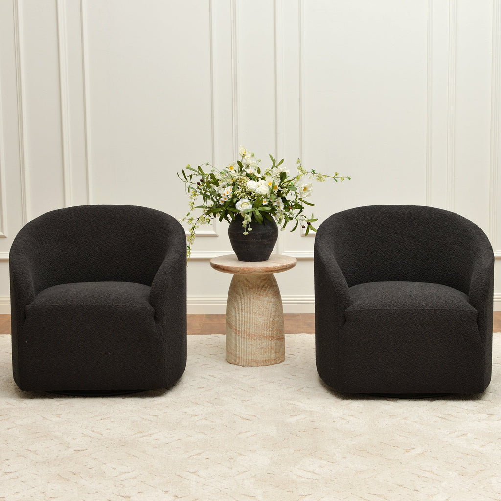 Susie Bouclé Swivel Barrel Chair