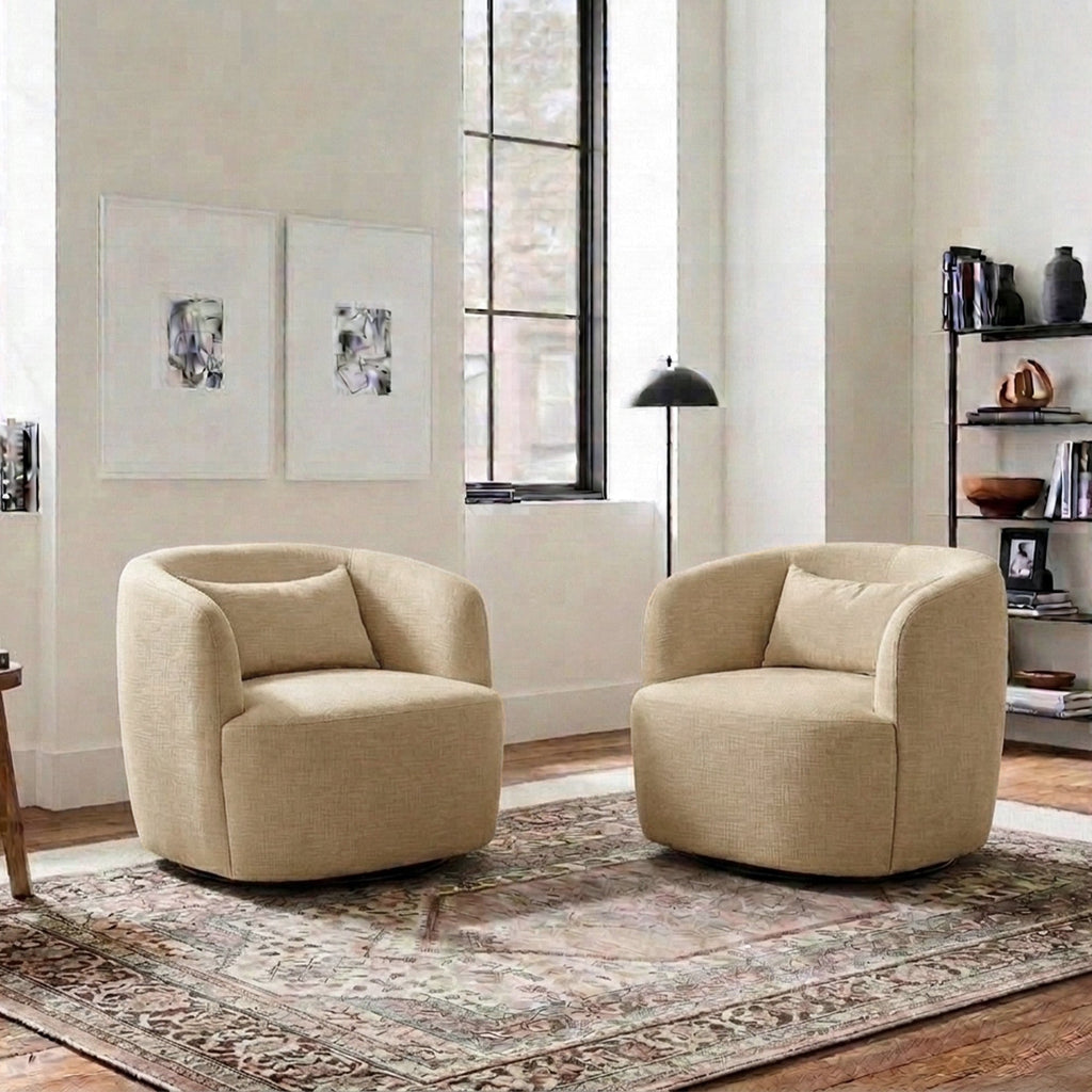 Ashlie Linen Swivel Barrel Chair