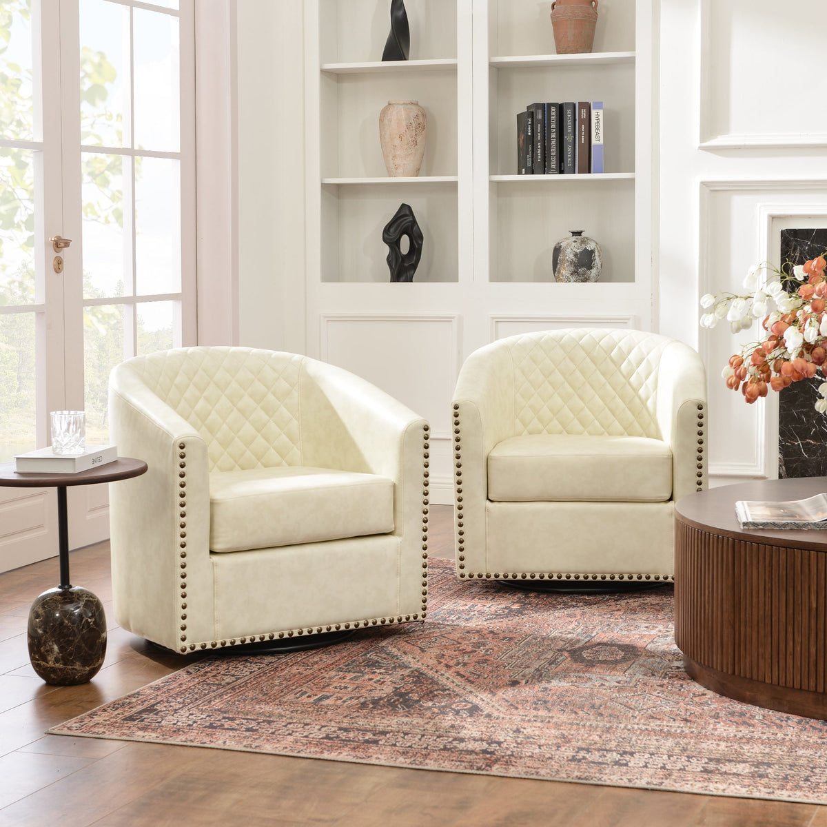 Logan Faux Leather Tufted Swivel Club Chair
