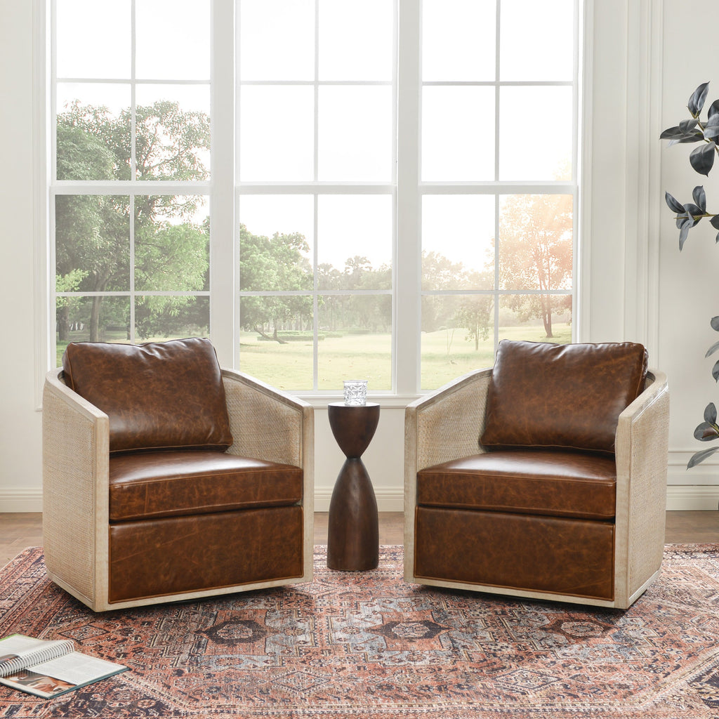 Claude Premium Leather Swivel Cane Chair