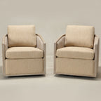 Claude Linen Swivel Cane Chair