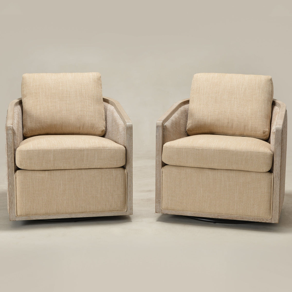 Claude Linen Swivel Cane Chair
