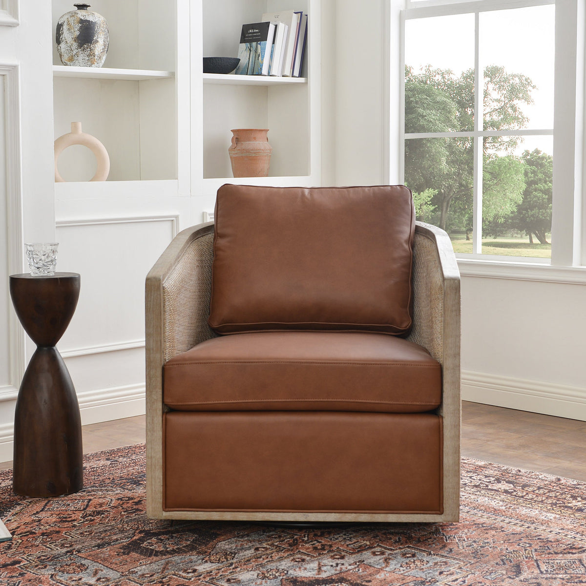 Claude Premium Leather Swivel Cane Chair
