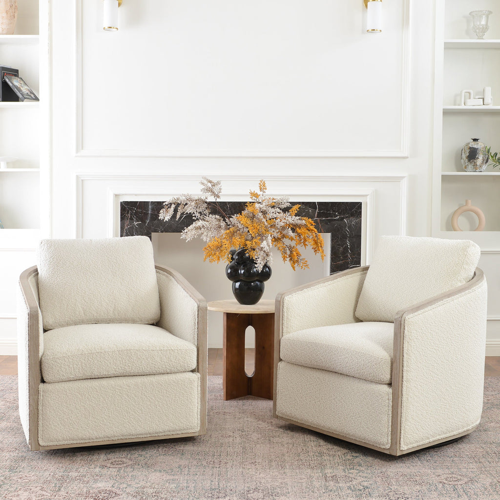 Claude Bouclé Swivel Barrel Chair