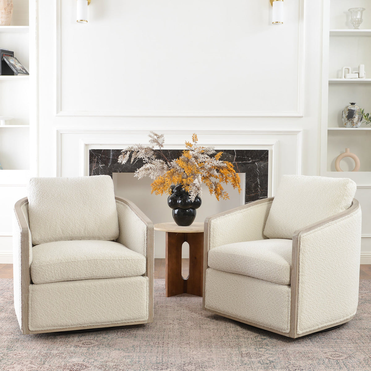 Claude Bouclé Swivel Barrel Chair