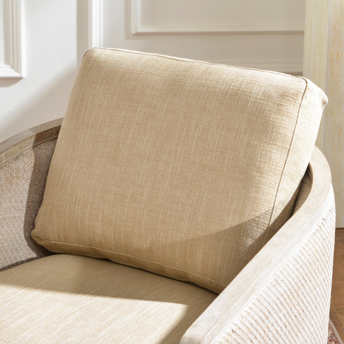 Claude Linen Swivel Cane Chair