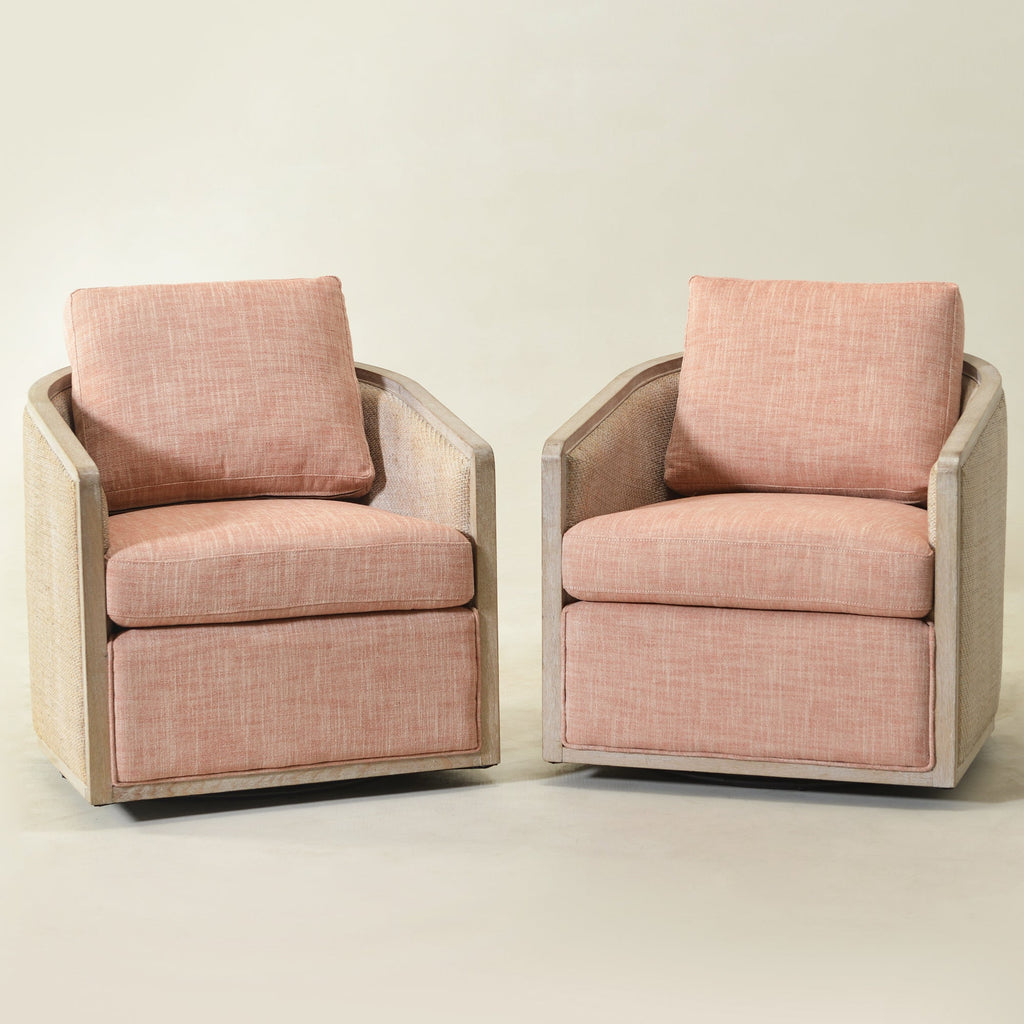 Claude Linen Swivel Cane Chair
