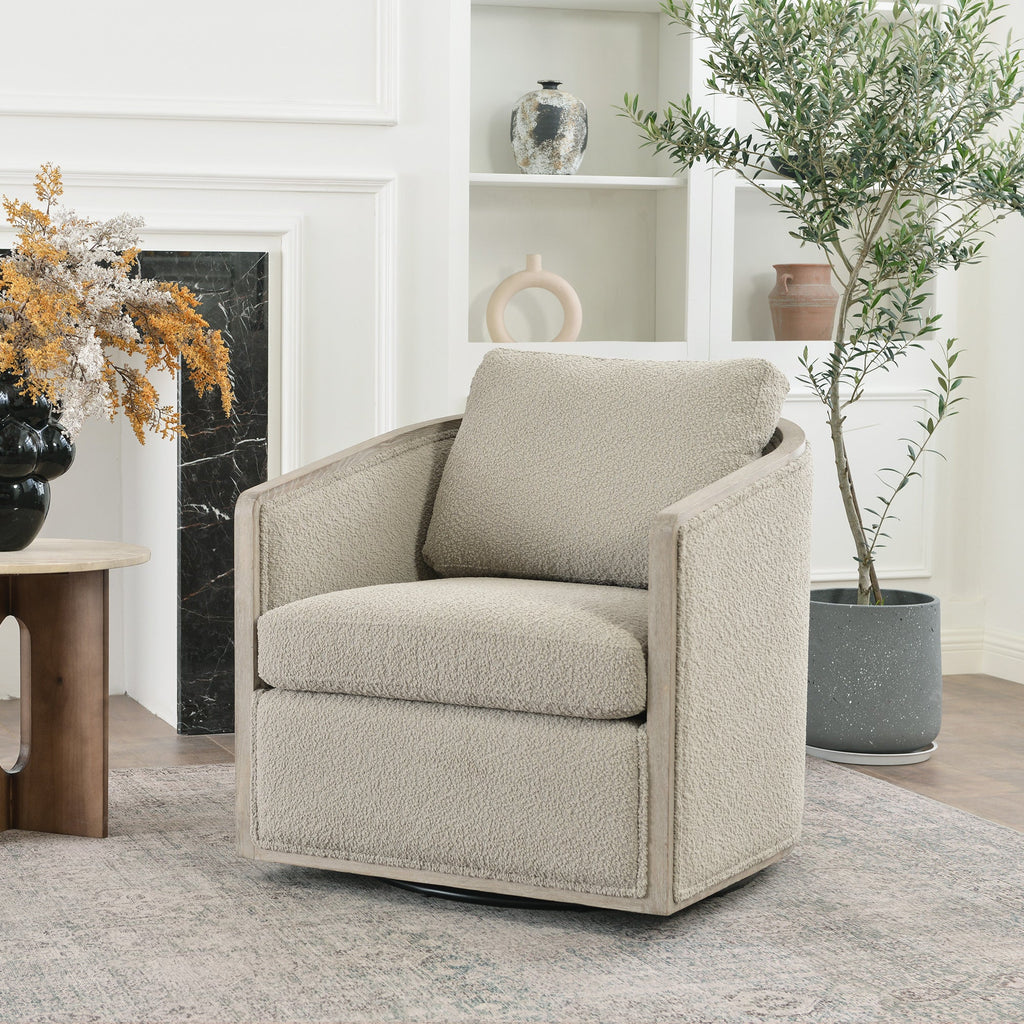 Claude Bouclé Swivel Barrel Chair