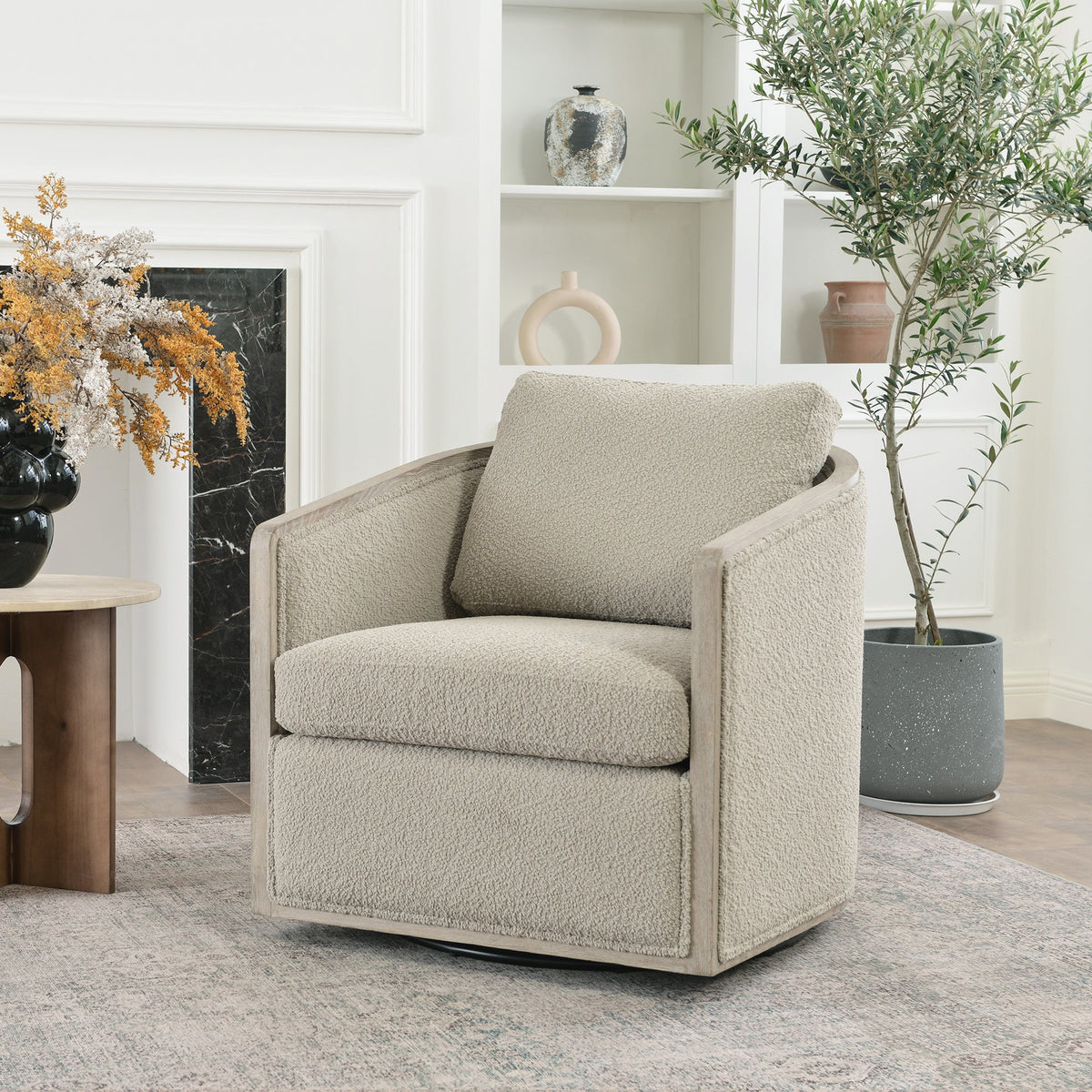 Claude Bouclé Swivel Barrel Chair