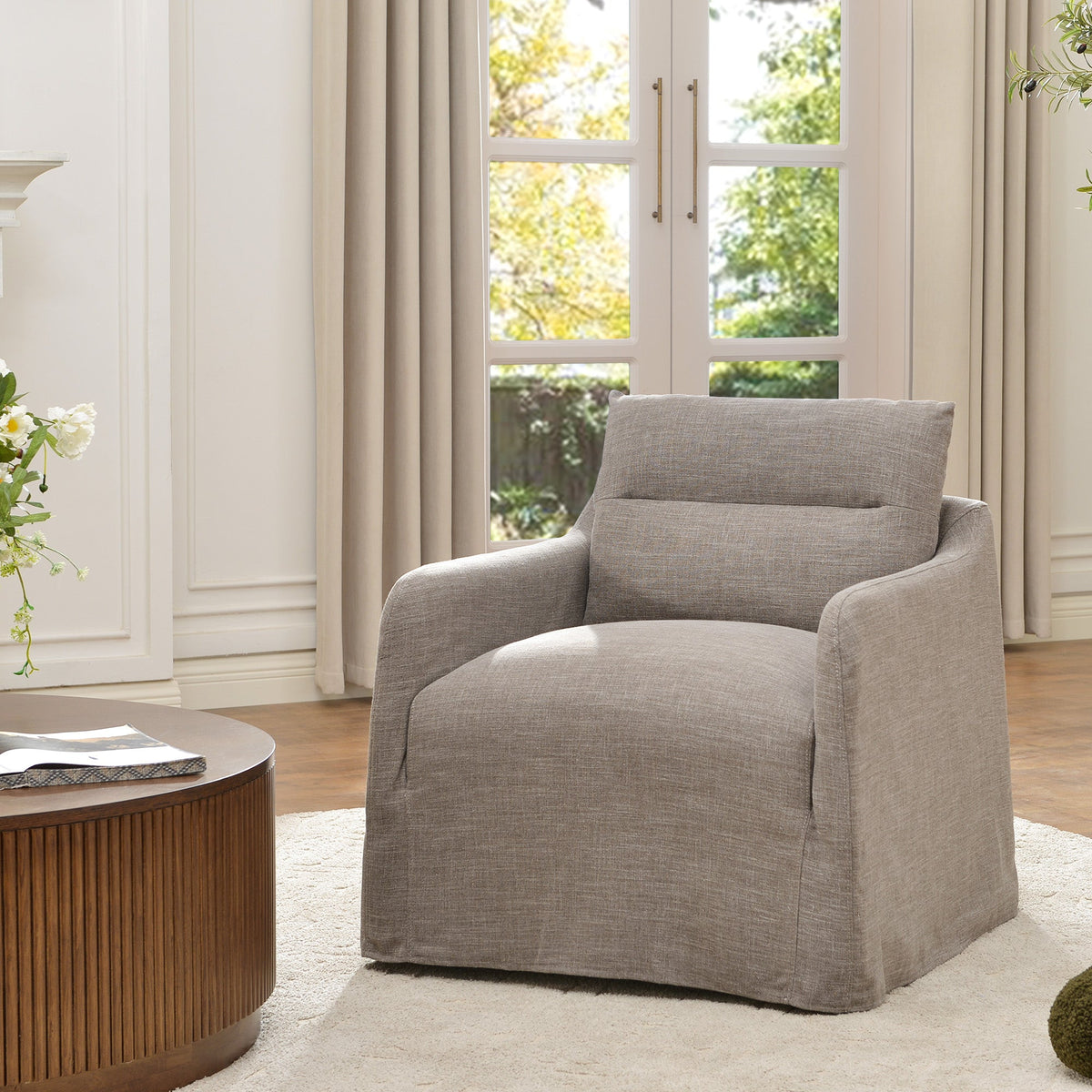 Clara Linen Slipcover Swivel Chair