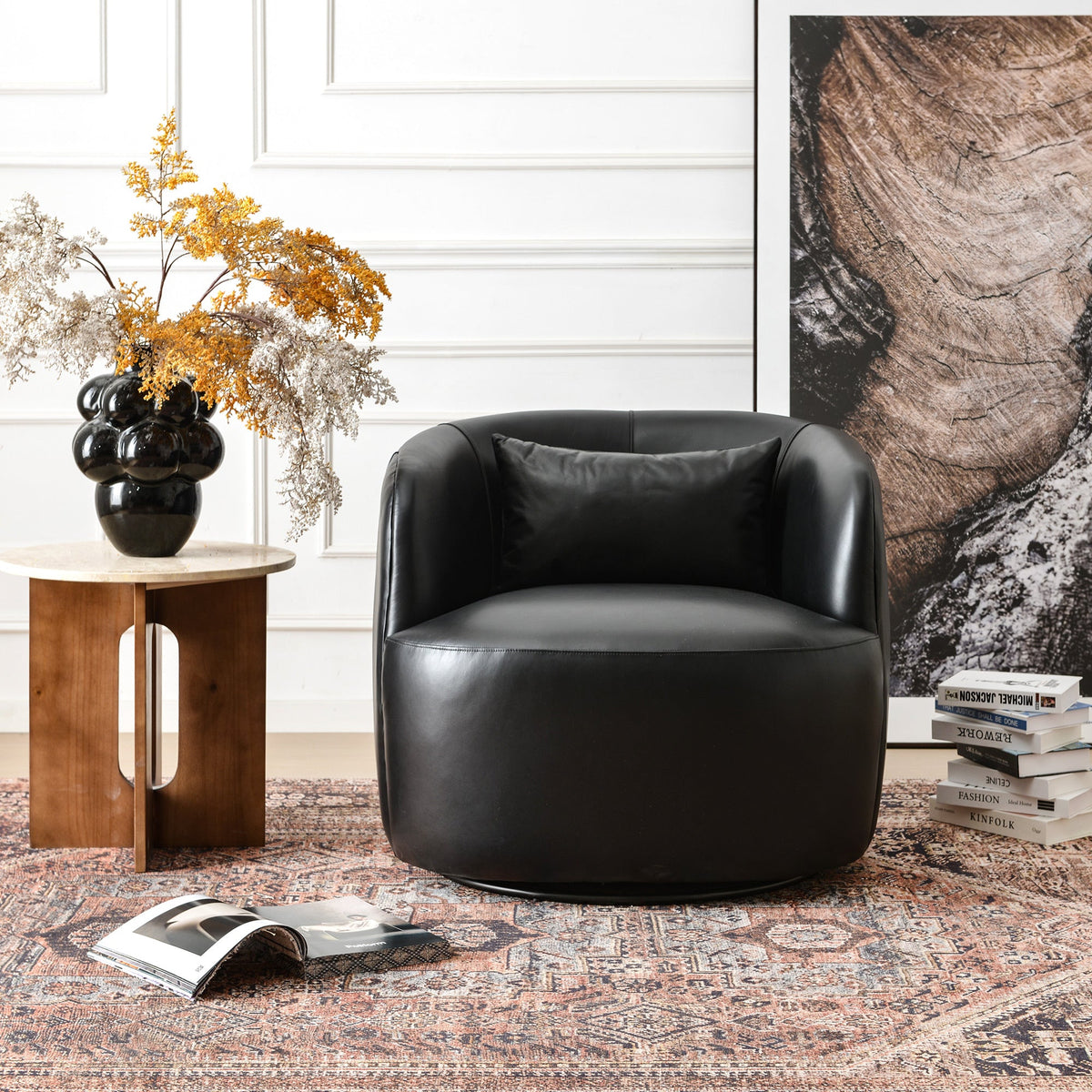 Ashlie Leather Swivel Barrel Chair