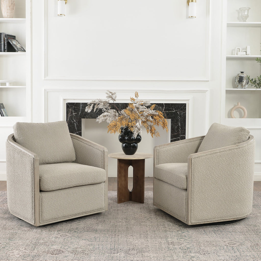 Claude Bouclé Swivel Barrel Chair