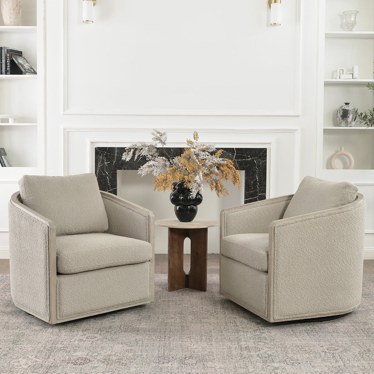 Claude Bouclé Swivel Barrel Chair