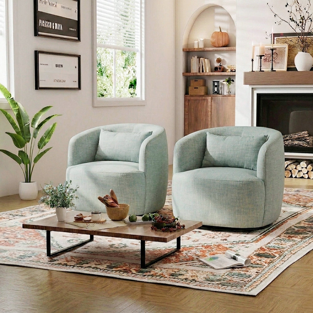 Ashlie Linen Swivel Barrel Chair