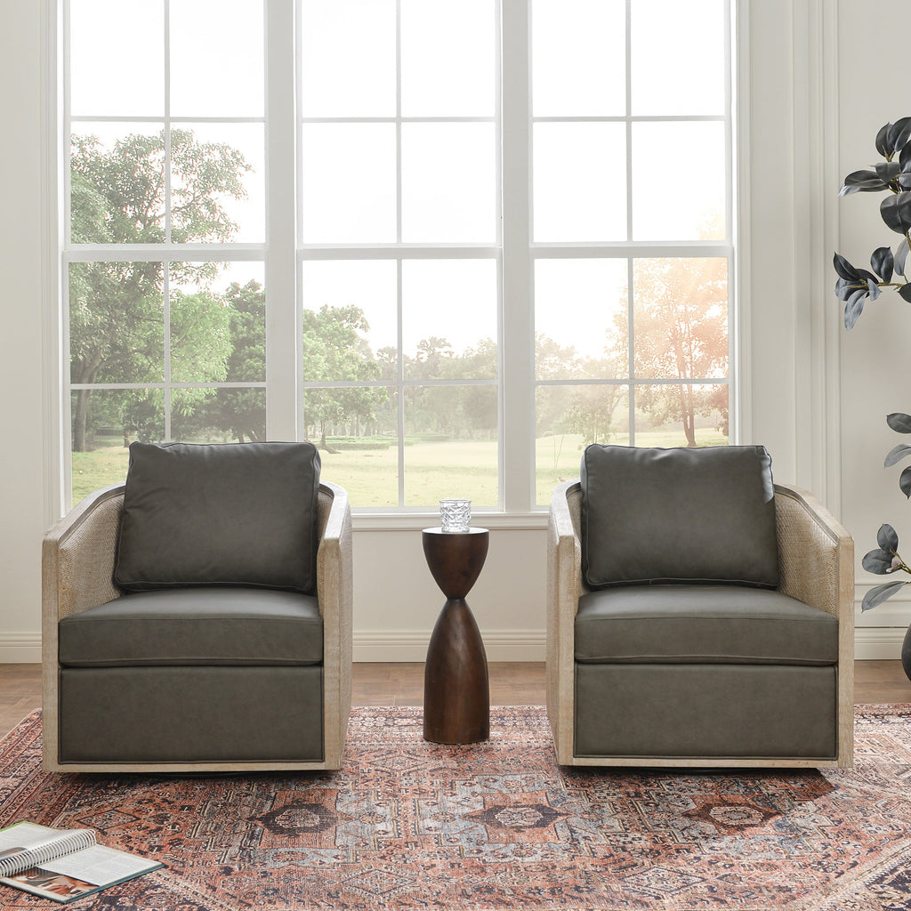 Claude Premium Leather Swivel Cane Chair