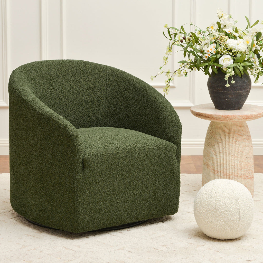 Susie Bouclé Swivel Barrel Chair