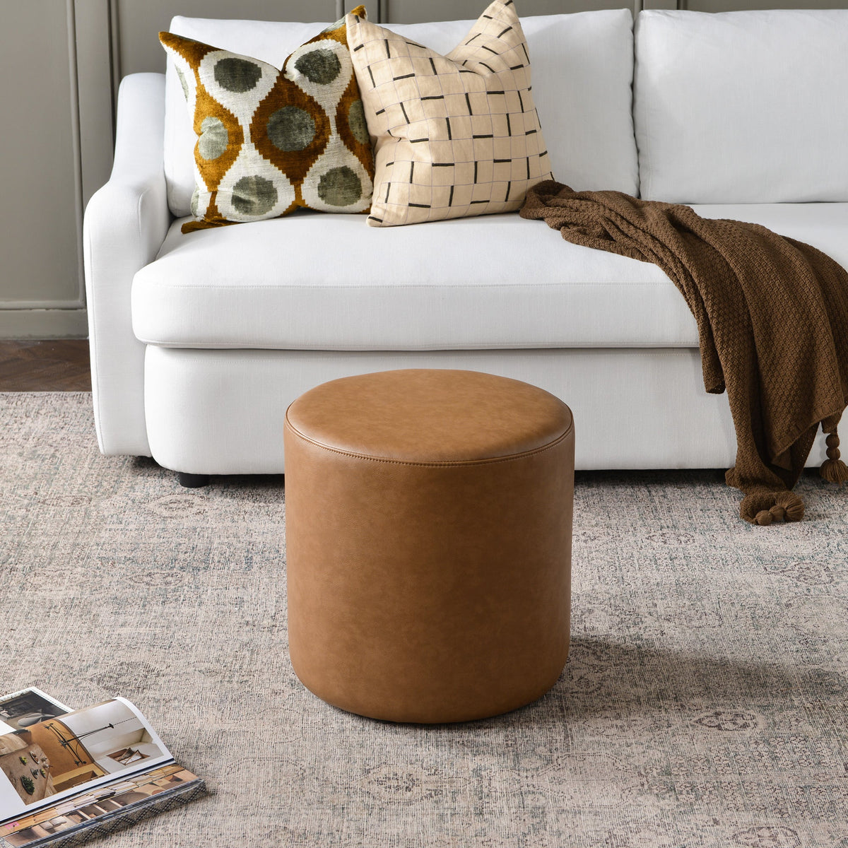 Elof Faux Leather Ottoman