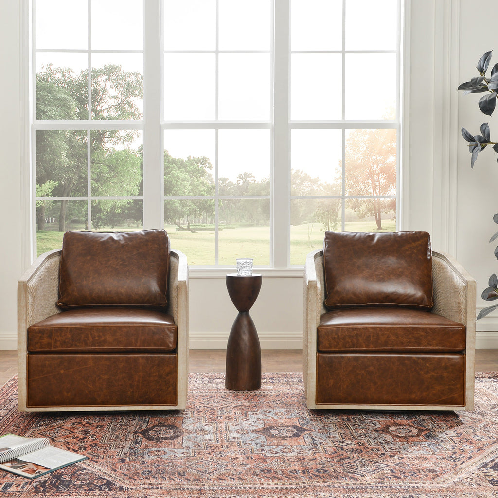 Claude Premium Leather Swivel Cane Chair