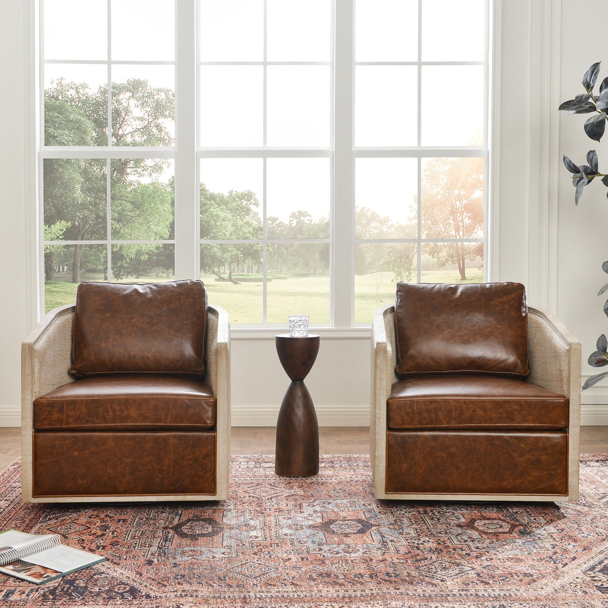 Claude Premium Leather Swivel Cane Chair