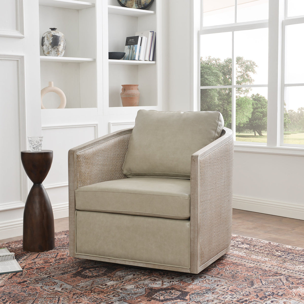 Claude Premium Leather Swivel Cane Chair