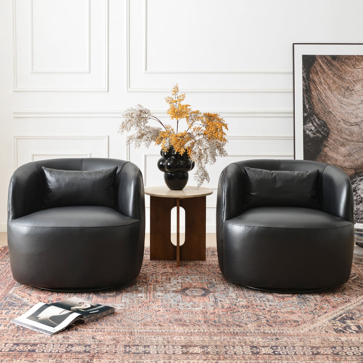 Ashlie Leather Swivel Barrel Chair