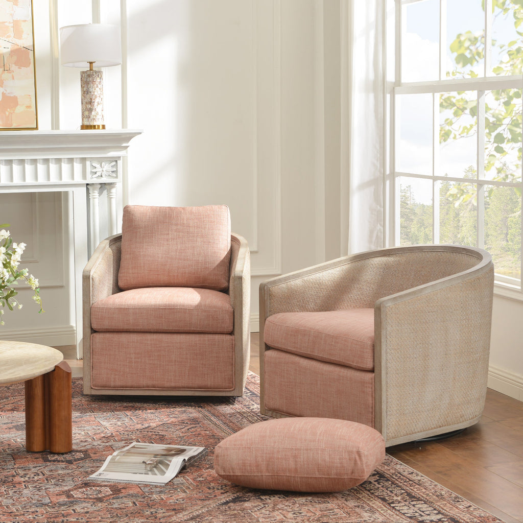 Claude Linen Swivel Cane Chair
