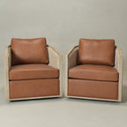 Claude Premium Leather Swivel Cane Chair