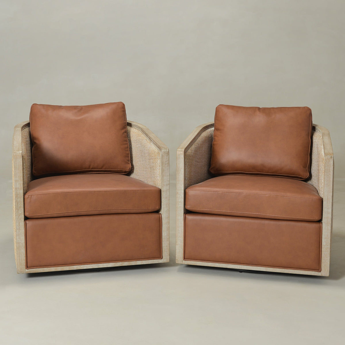 Claude Premium Leather Swivel Cane Chair